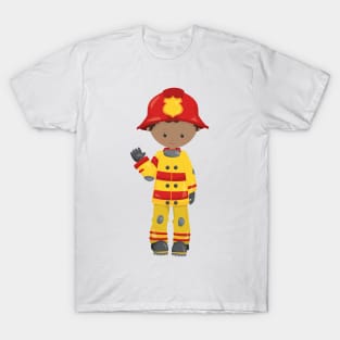 African American Boy, Fireman, Firefighter, Helmet T-Shirt